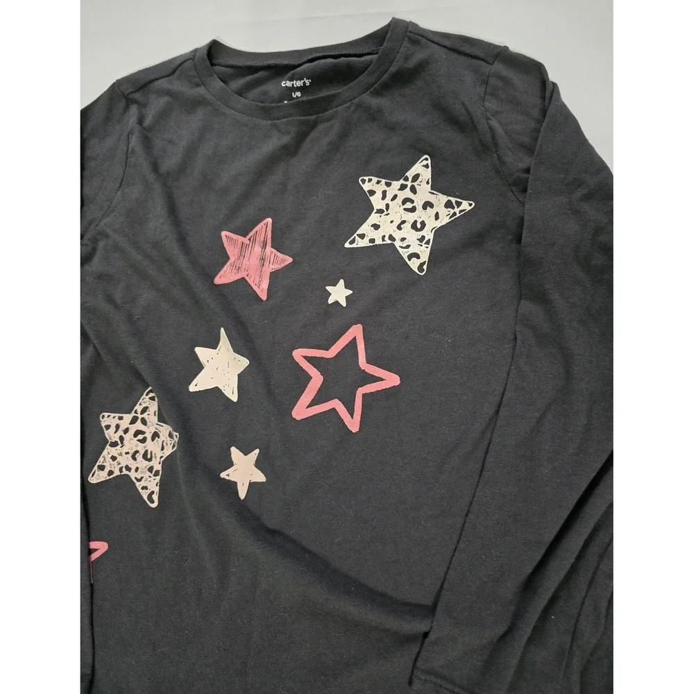 Carters Girls Large Gray Long Sleeve Star Graphic Tee Shirt Leopard Print L/G